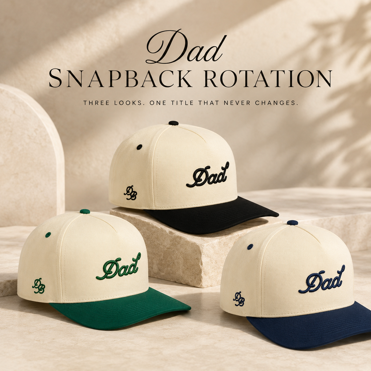 Dad Snapback 3-Pack | Cream Navy, Black & Green | Dad Brand – Dad