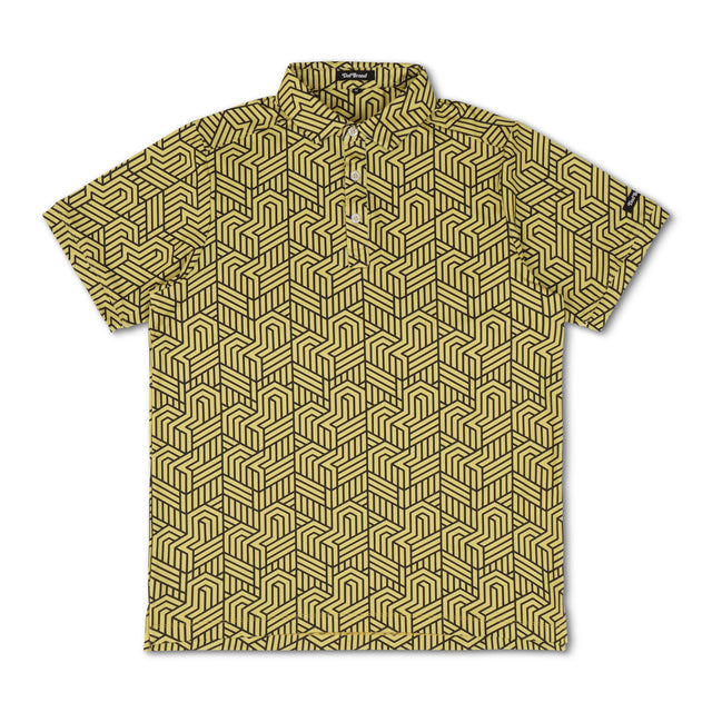 Gatsby Polo – Gold and black geometric golf polo shirt for dads. Stylish, funny, and one of the best gifts for dads.