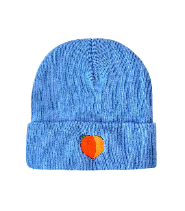 Peach Beanie – Baby blue embroidered beanie hat with peach emblem. Funny dad hat & perfect beanie gift for dads who love dad jokes.