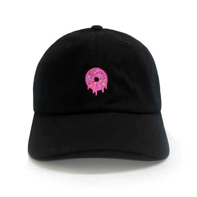 Donut embroidered dad hat black pink donut funny hat by Dad Brand
