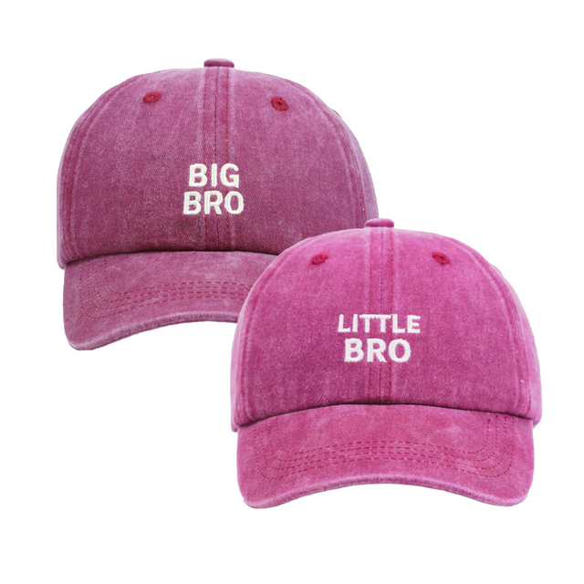 Big Bro & Little Bro Hat Bundle – Matching embroidered kids hats in wine wash. A meaningful brother gift set from Dad Brand.